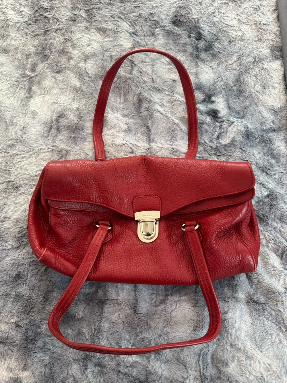 Authentic Vintage Prada Red Pebbled Leather Shoulder Bag